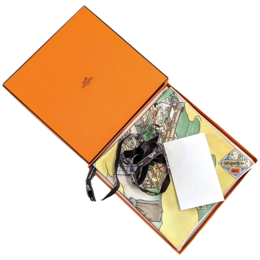 Hermes Rose Pale/Jaune/Vert LES ARTISANS D'HERMES by Akira Yamaguchi Twill 90cm