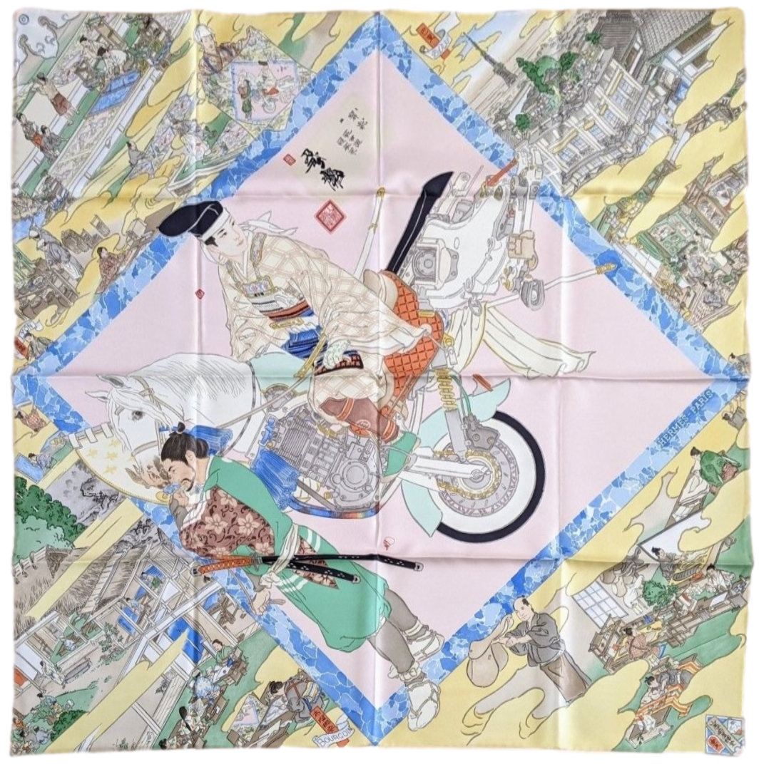 Hermes Rose Pale/Jaune/Vert LES ARTISANS D'HERMES by Akira Yamaguchi Twill 90cm
