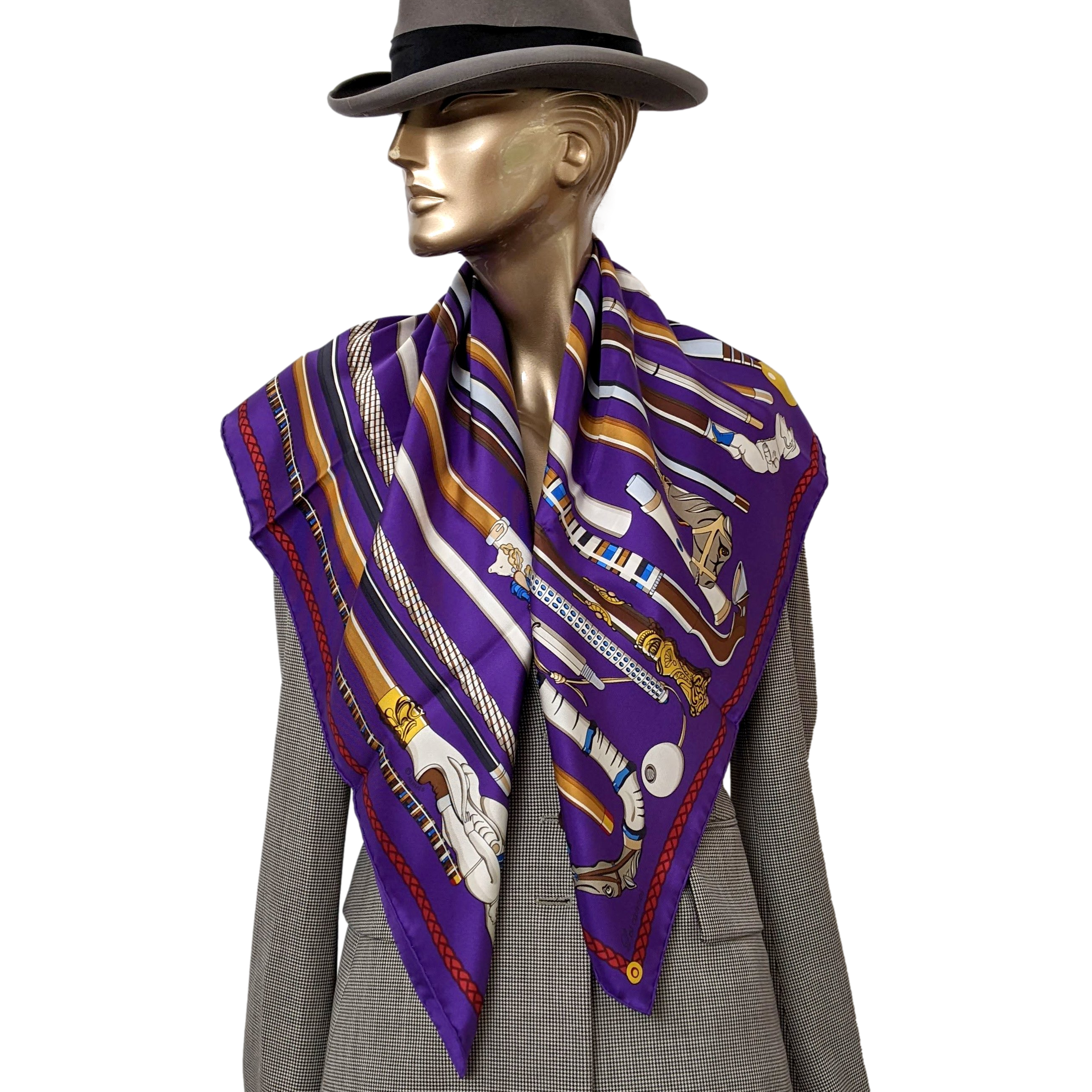 Produits Hermes 2014 Ultra Violet/Gris/Bleu " Les Cannes " by Virginie Jamin Twill 90cm