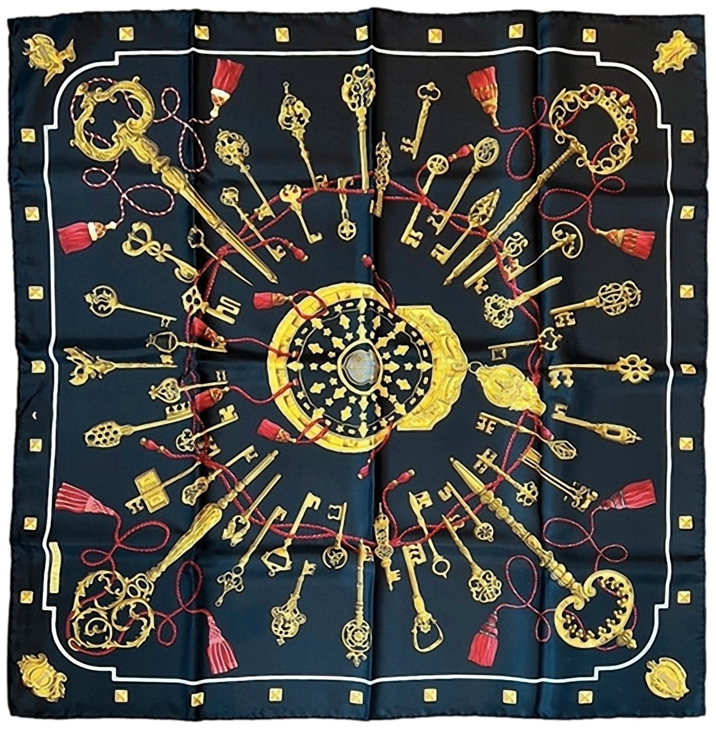 Produits Hermes Noir "Les Clefs" Twill Silk Scarf 90 x 90 cm Informations