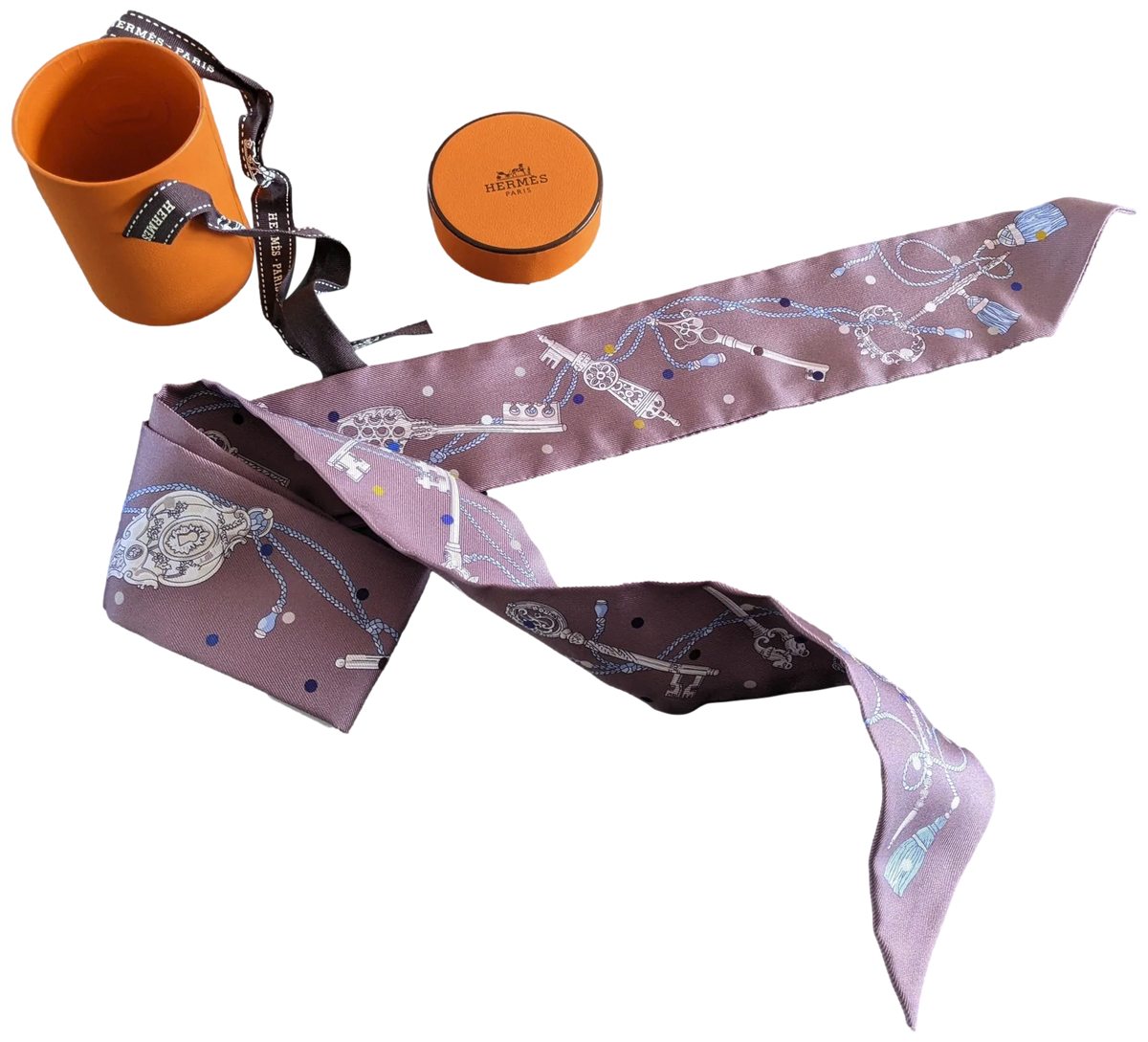 Hermes Marron Glace/Gris "Les Cles a Pois" Twilly