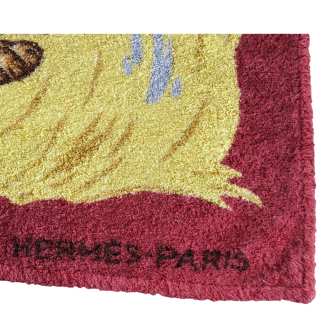 Hermes Bordeaux/Bleu/Orange "Les Guepards" by Robert Dallet Tapis de Plage Terry Beach Towel 150 x 90 cm