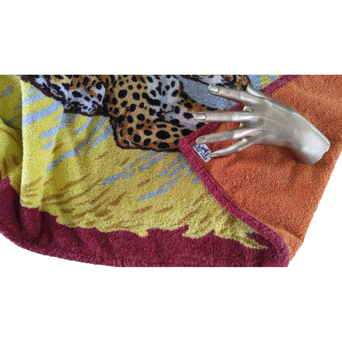 Hermes Bordeaux/Bleu/Orange "Les Guepards" by Robert Dallet Tapis de Plage Terry Beach Towel 150 x 90 cm