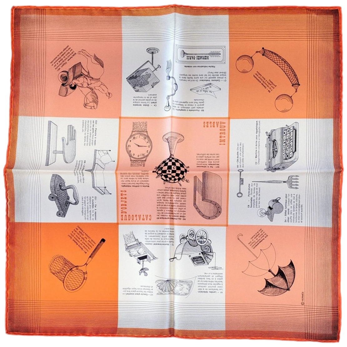 Hermes 2017 cw09 Orange/Creme/saumon LES OBJETS INTROUVABLES Twill Gavroche 45 CM