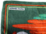 Hermes Vintage 90's Green/Orange "Les Perroquets" Terry Beach Towel 90 x 150 cm