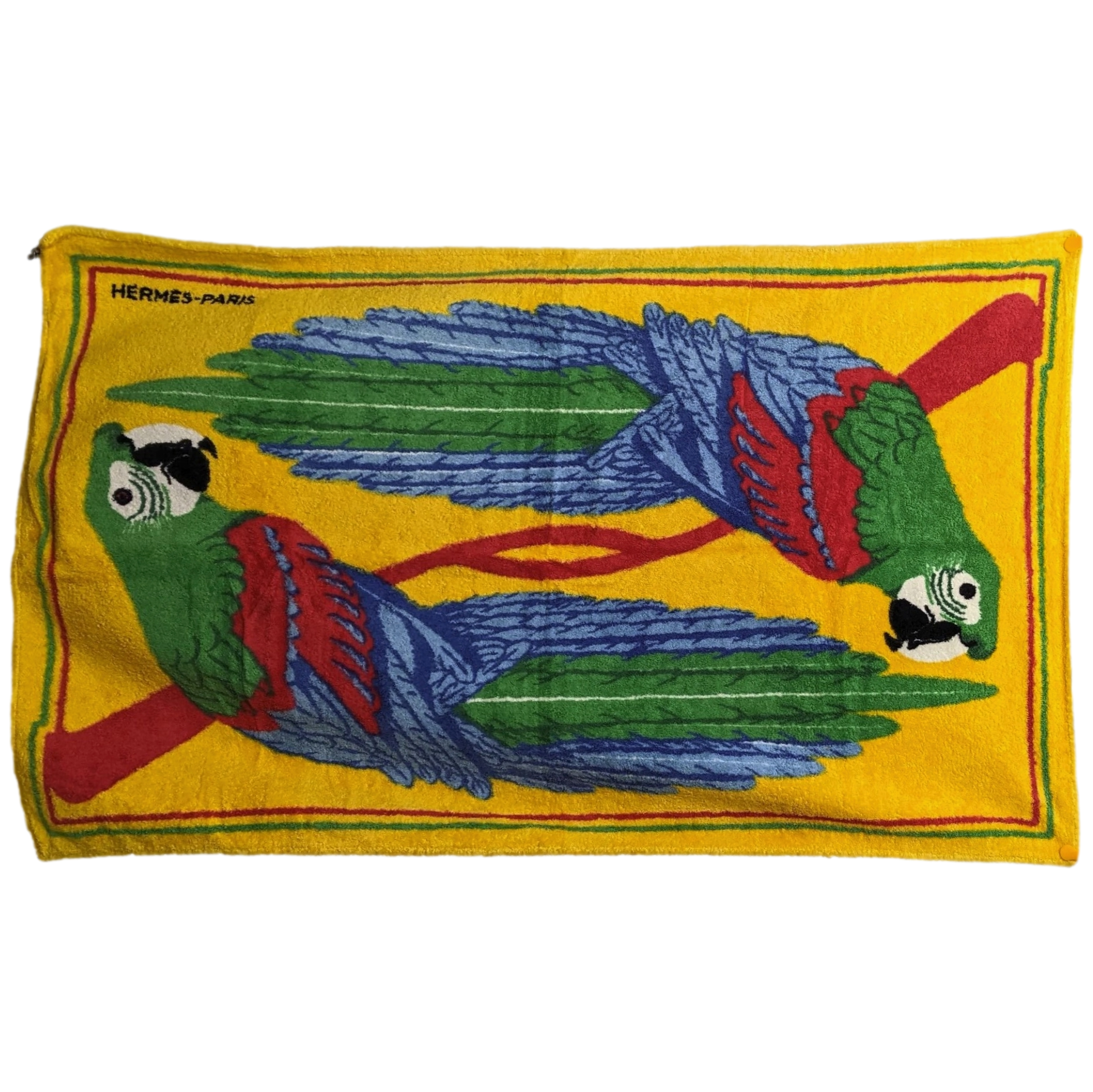 Hermes Soleil/Multi " Les Perroquets" Terry Beach Towel 90 x 150 cm