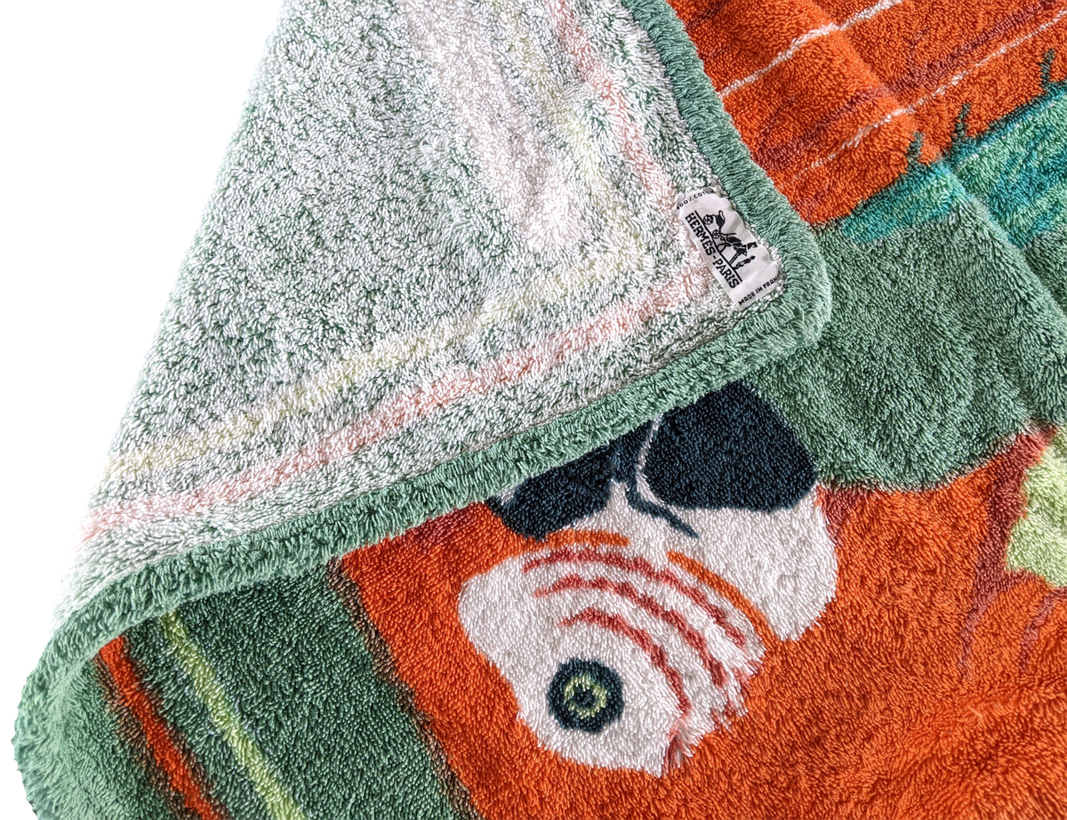 Hermes Vert/Orange "Les Perroquets" Terry Beach Towel 90 x 150 cm
