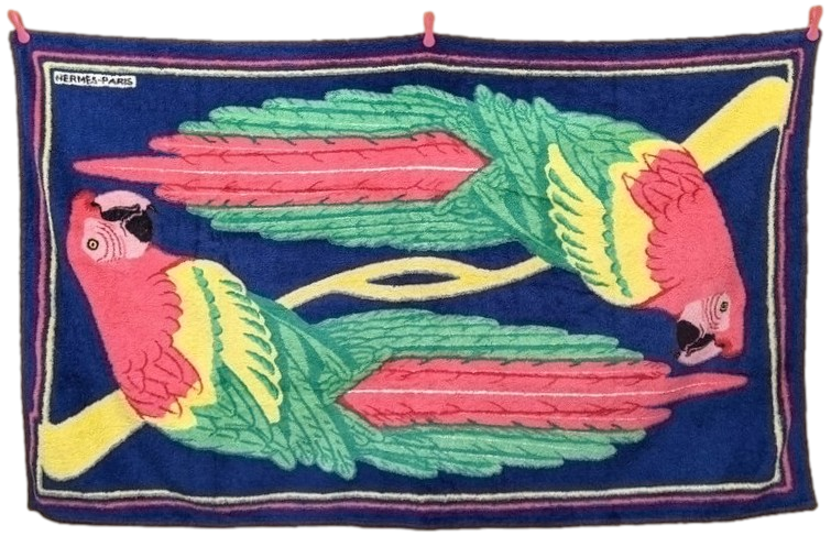 Produits Hermes Marine/Rose "Les Perroquets" Terry Beach Towel 90 x 150 cm
