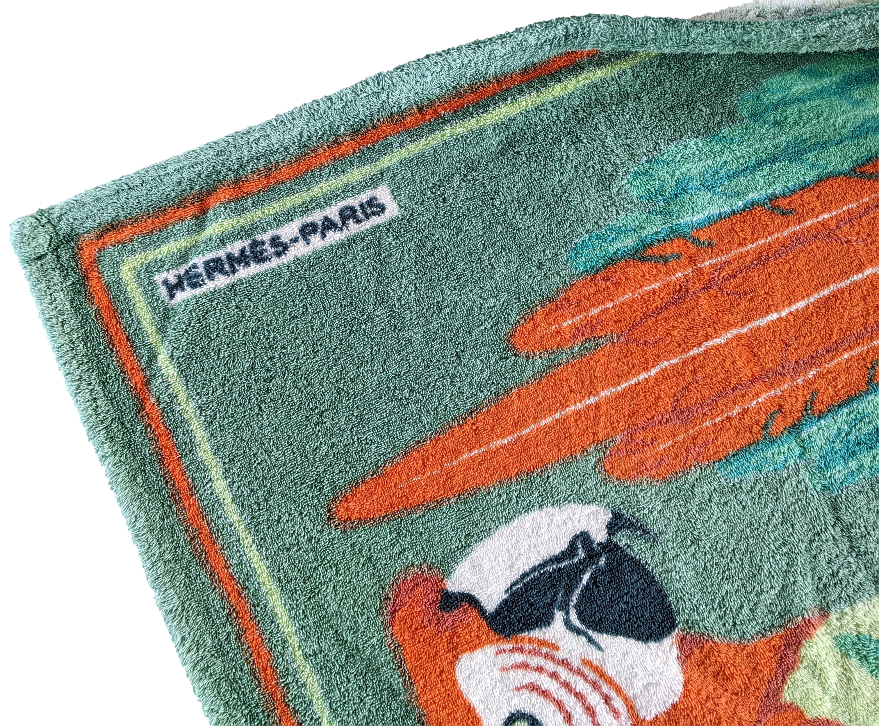 Hermes Vert/Orange "Les Perroquets" Terry Beach Towel 90 x 150 cm