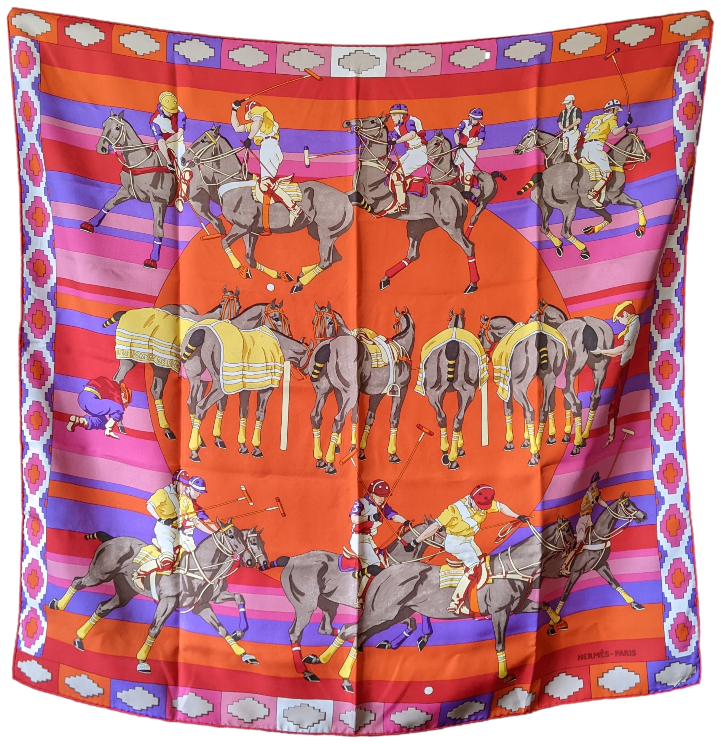 Produits Hermes 2010 "Les Poneys de Polo" Twill Silk Scarf 90 x 90 cm