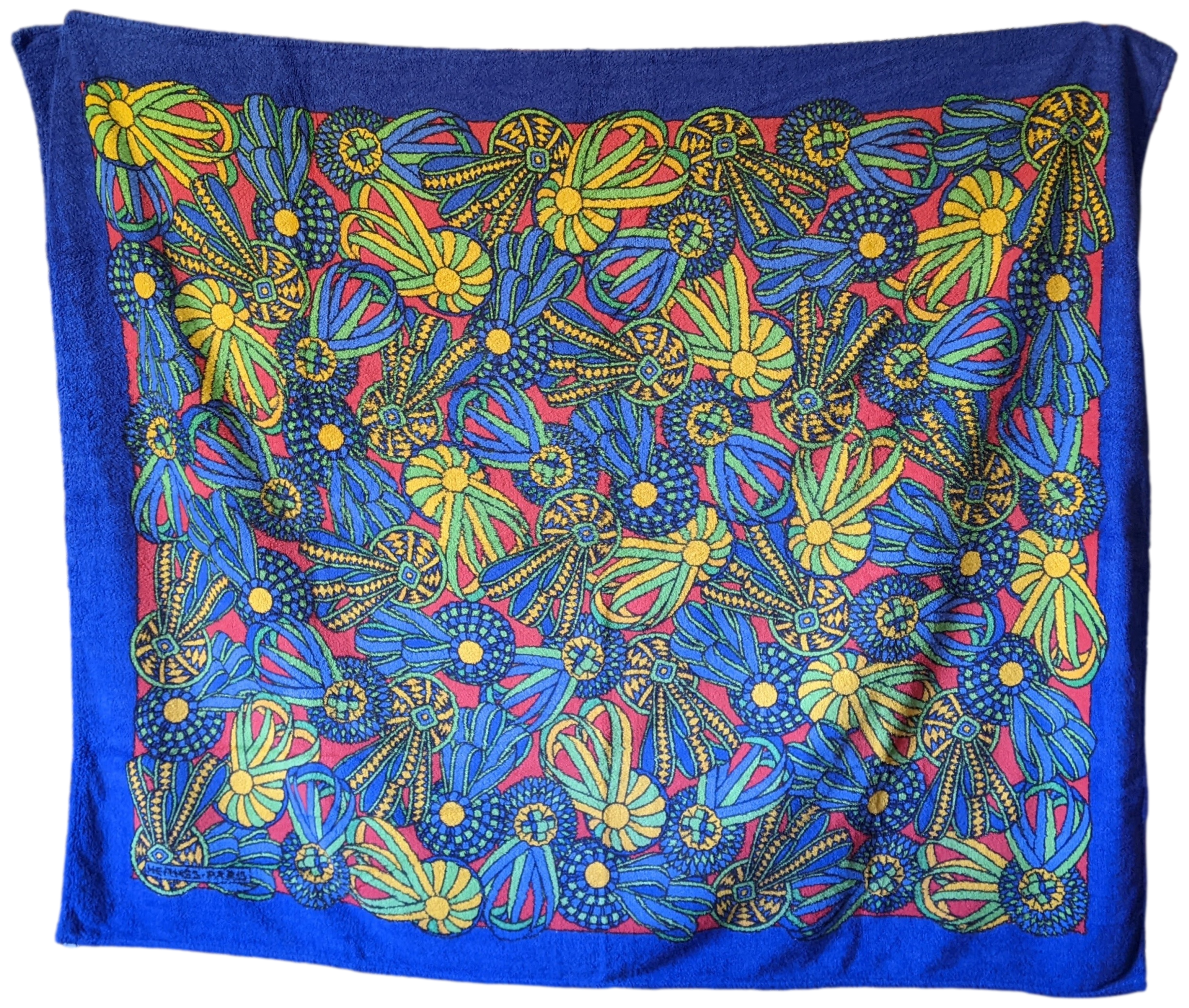 HERMES Vintage LES RUBANS Equistrian Terry Beach Towel XXL 145 x 200 cm