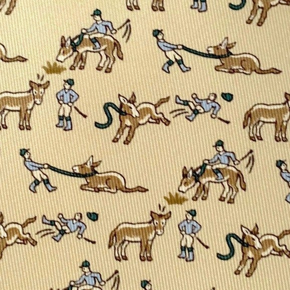 Hermes Light Beige Beige Sky Blue Donkey ANE Twill Silk Tie 9cm, NWT in Pochette! - poupishop