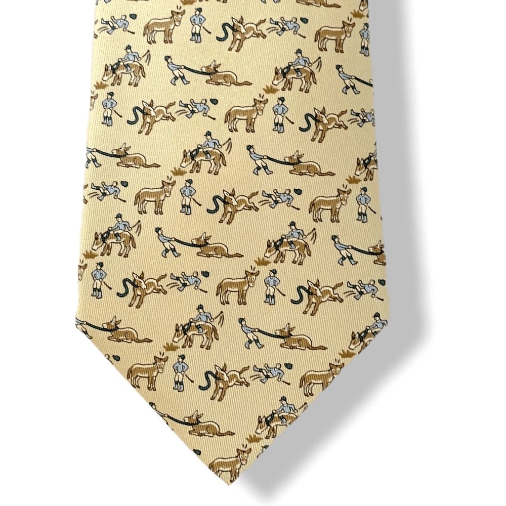 Hermes Light Beige Beige Sky Blue Donkey ANE Twill Silk Tie 9cm, NWT in Pochette! - poupishop