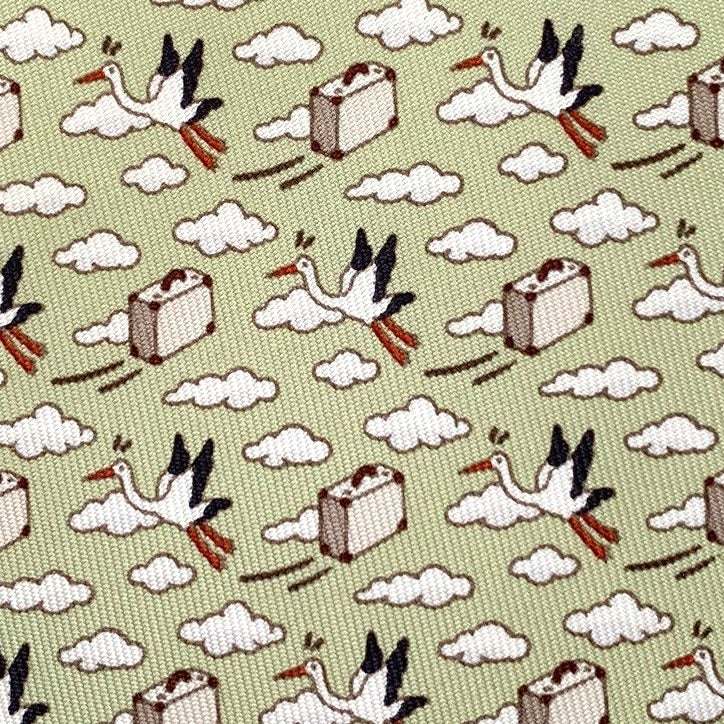 Hermes Light Green Beige White BIRD EXPRESS Twill Silk Tie 9cm, New in Pochette! - poupishop