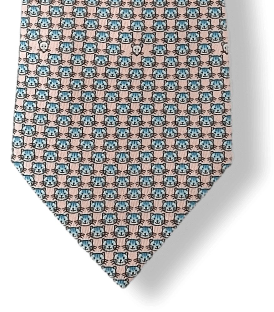 Hermes Light Pink Blue Sky CAT DATE Twill Silk Tie 9CM, NWT in Pochette! - poupishop