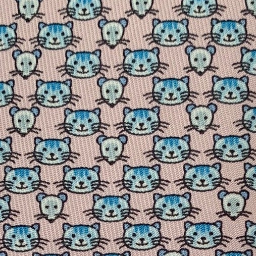 Hermes Light Pink Blue Sky CAT DATE Twill Silk Tie 9CM, NWT in Pochette! - poupishop