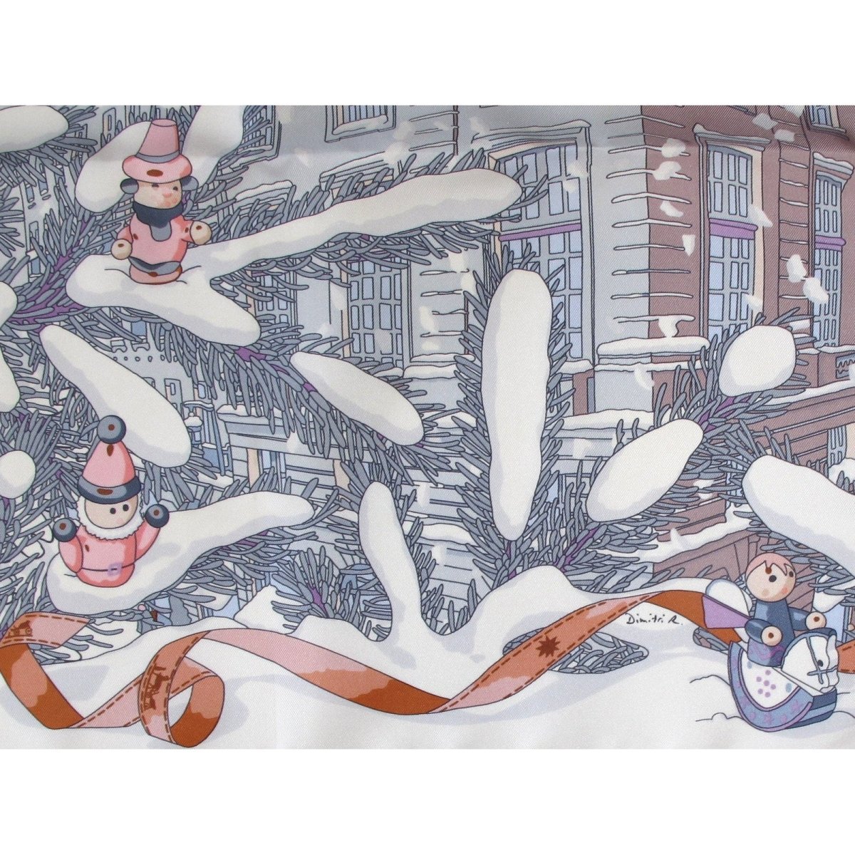 Hermes Light Pink, Pearl Grey Noel au 24 Faubourg Twill Gavroche 42cm, Rare in Box! - poupishop