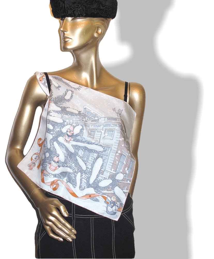 Hermes Light Pink, Pearl Grey Noel au 24 Faubourg Twill Gavroche 45 cm, Rare in Box! - poupishop