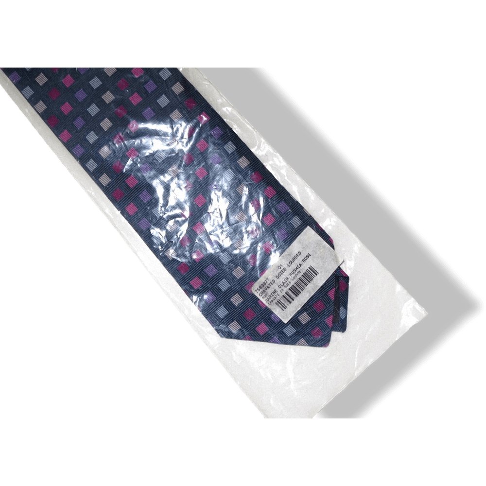 Hermes Ligth Navy Fuchsia Pink Squares Heavy Silk Tie, New! - poupishop