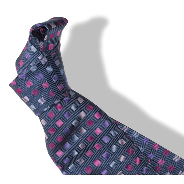 Hermes Ligth Navy Fuchsia Pink Squares Heavy Silk Tie, New! - poupishop