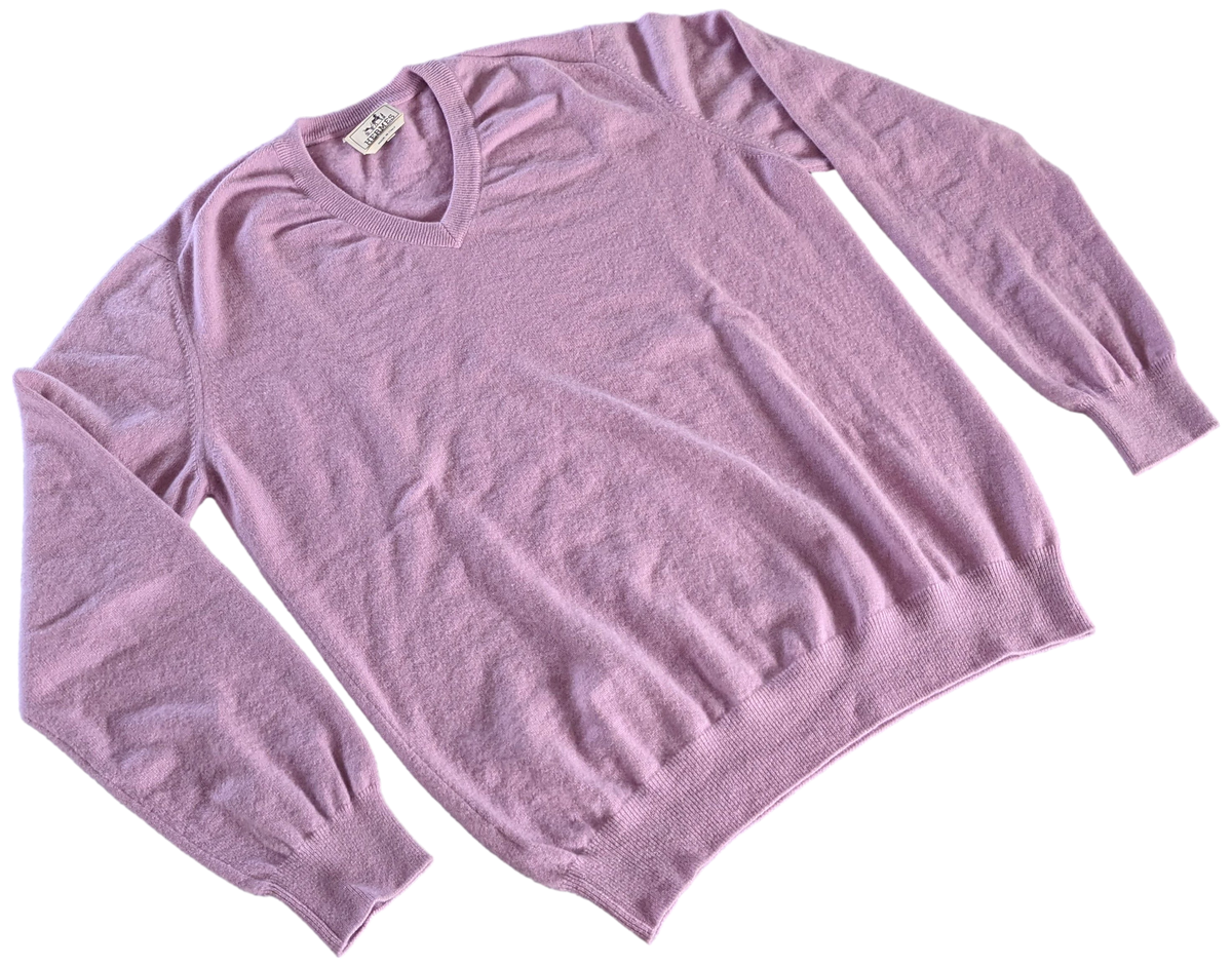 Hermes Men's Lilas 100% Cashmere Classic V-Neck Sweater SzXXL