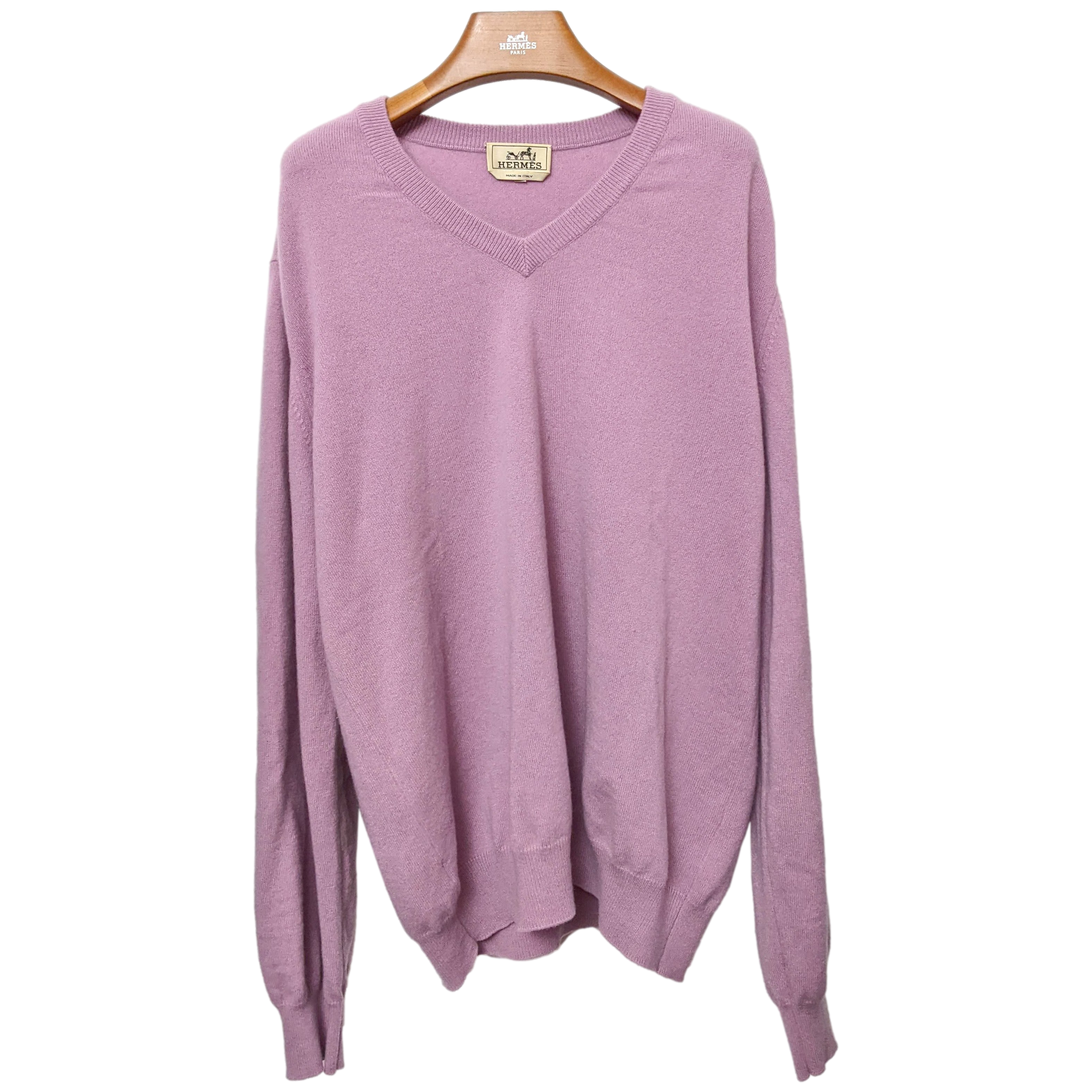Hermes Men's Lilas 100% Cashmere Classic V-Neck Sweater SzXXL