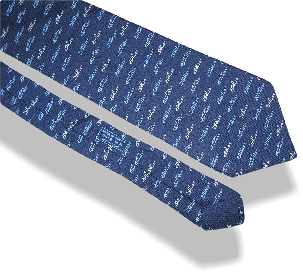 Hermes Limited Edition Navy White Cars Le Mans 24 Hours Print Twill Silk Tie, 7912 MA, Rare! - poupishop