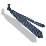 Hermes Limited Edition Navy Yellow White Cars Le Mans 24 Hours Print Twill Silk Tie, 7982 EA, Rare! - poupishop