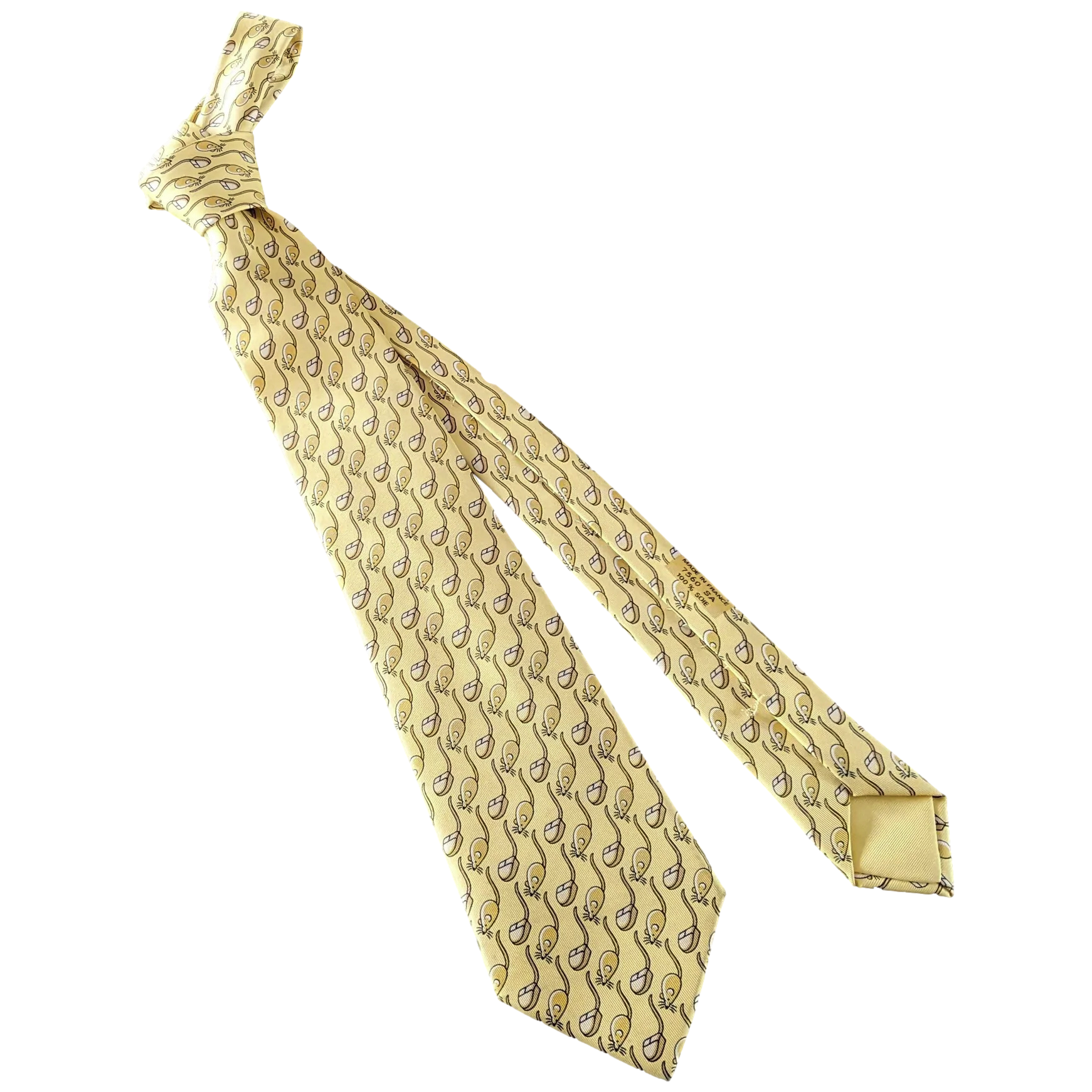 Hermes Banane Limited Edition for Computel "Souris" Mouse Silk Tie 9cm 7560 SA