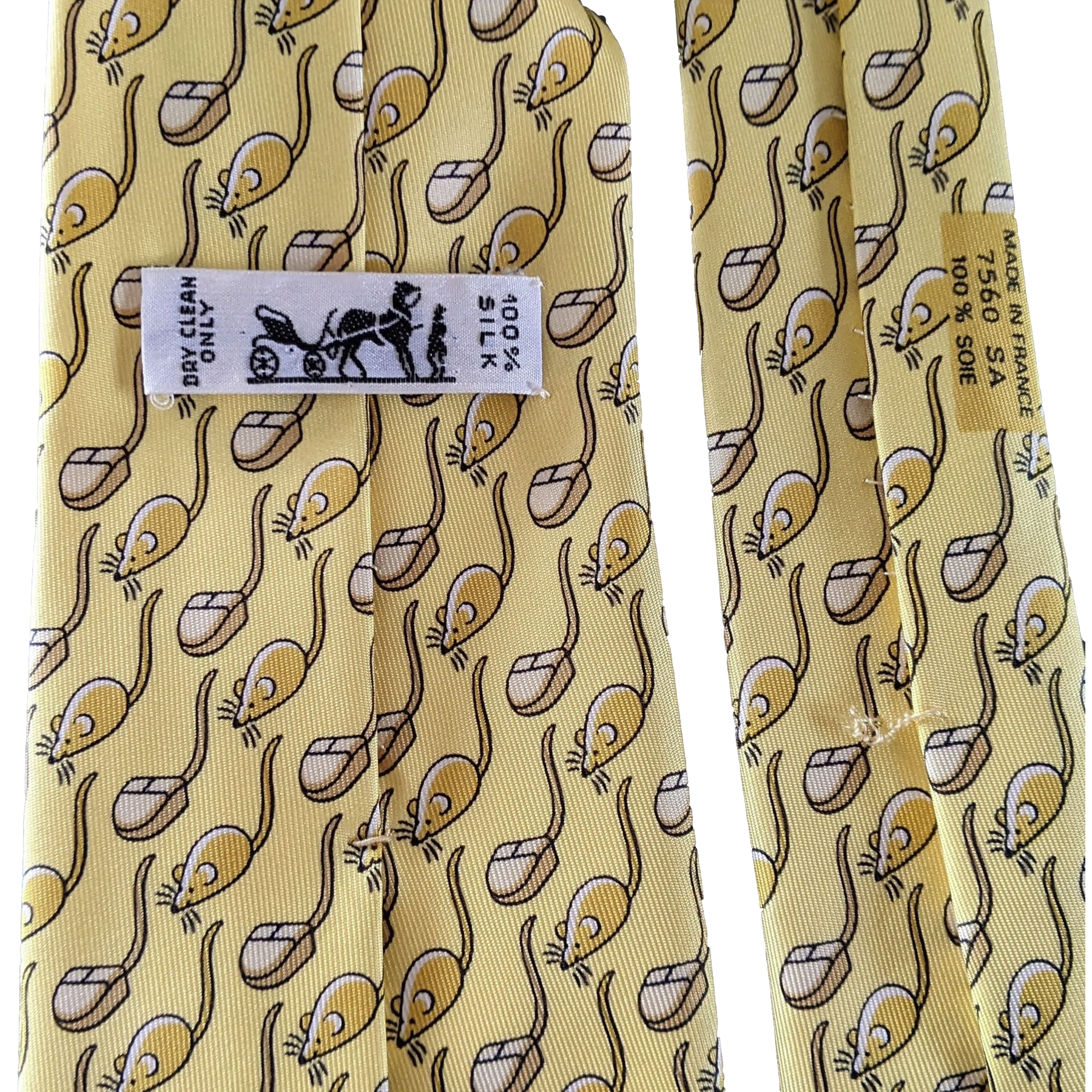 Hermes Banane Limited Edition for Computel "Souris" Mouse Silk Tie 9cm 7560 SA