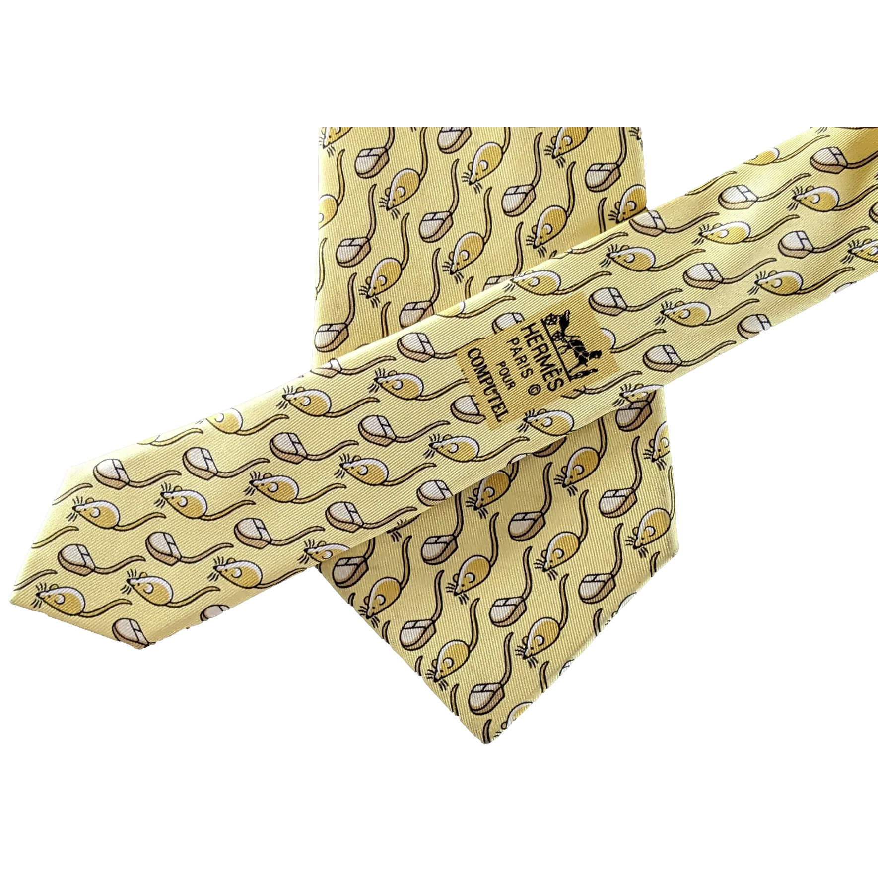 Hermes Banane Limited Edition for Computel "Souris" Mouse Silk Tie 9cm 7560 SA