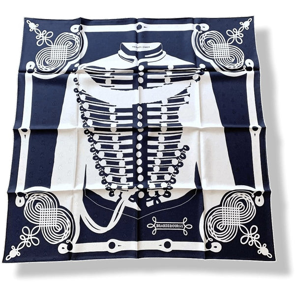 Hermes Limited Navy White BRANDEBOURG TATTOO by Caty Latham Jacquard Twill SIlk 90cm, BNWTIB! - poupishop