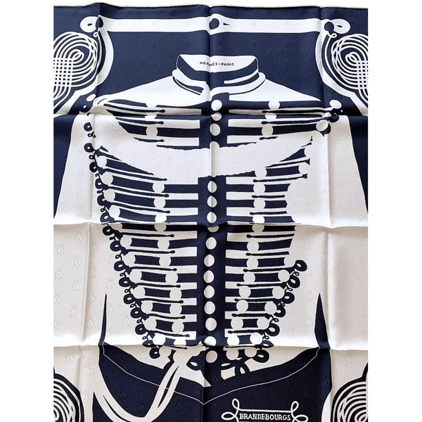 Hermes Limited Navy White BRANDEBOURG TATTOO by Caty Latham Jacquard Twill SIlk 90cm, BNWTIB! - poupishop