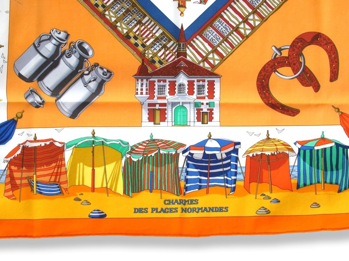 Hermes Limited to Deauville CHARMES DES PLAGES NORMANDES by Loic Dubigeon Cotton scarf 70, Rare! - poupishop