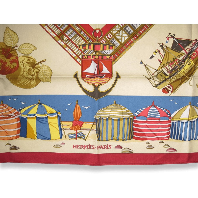 Hermes Limited to Deauville Charmes des Plages Normandes by Loic Dubigeon Cotton scarf 70, Rare! - poupishop