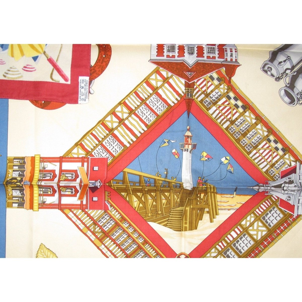 Hermes Limited to Deauville Charmes des Plages Normandes by Loic Dubigeon Cotton scarf 70, Rare! - poupishop