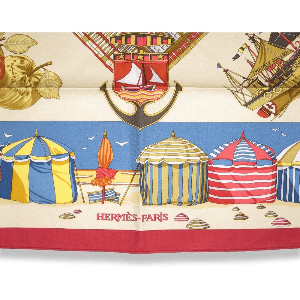 Hermes Limited to Deauville Charmes des Plages Normandes by Loic Dubigeon Cotton scarf 70, Rare! - poupishop