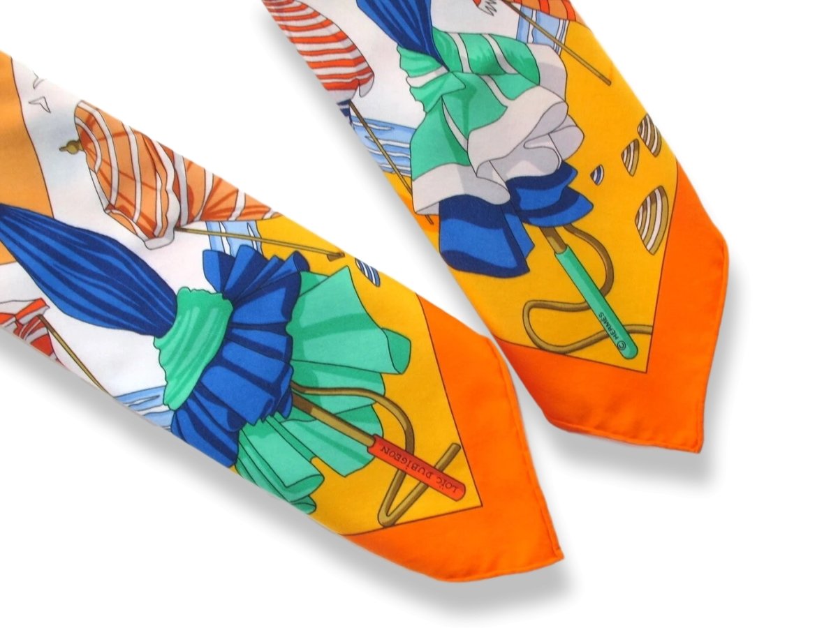 Hermes Limited to Deauville CHARMES DES PLAGES NORMANDES by Loic Dubigeon Cotton scarf 70, Rare! - poupishop