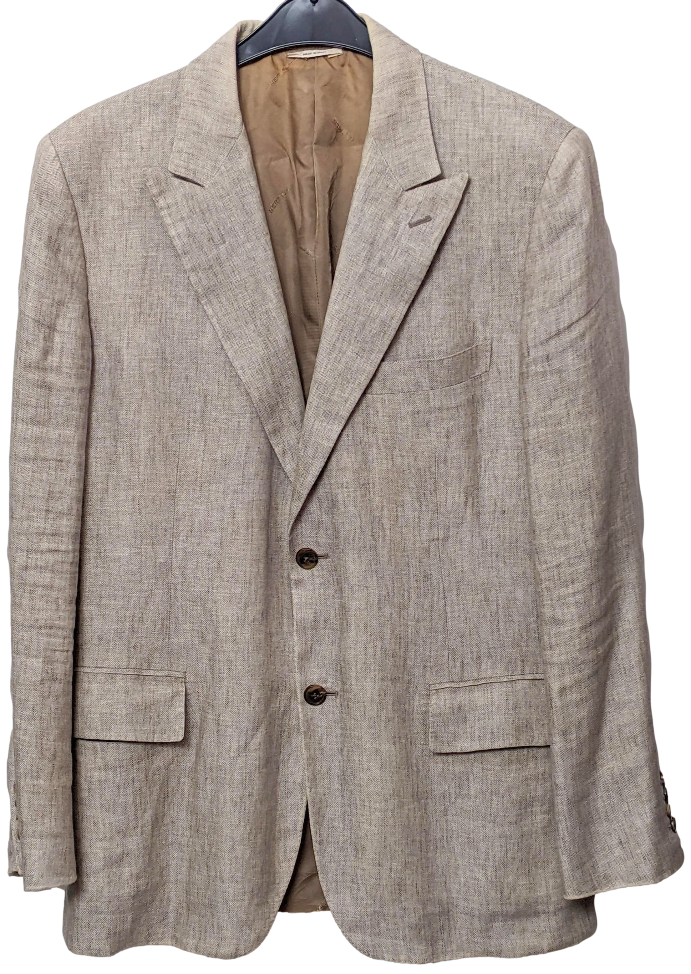 Hermes Natural Linen with Leather Details Men's Jacket Sz54