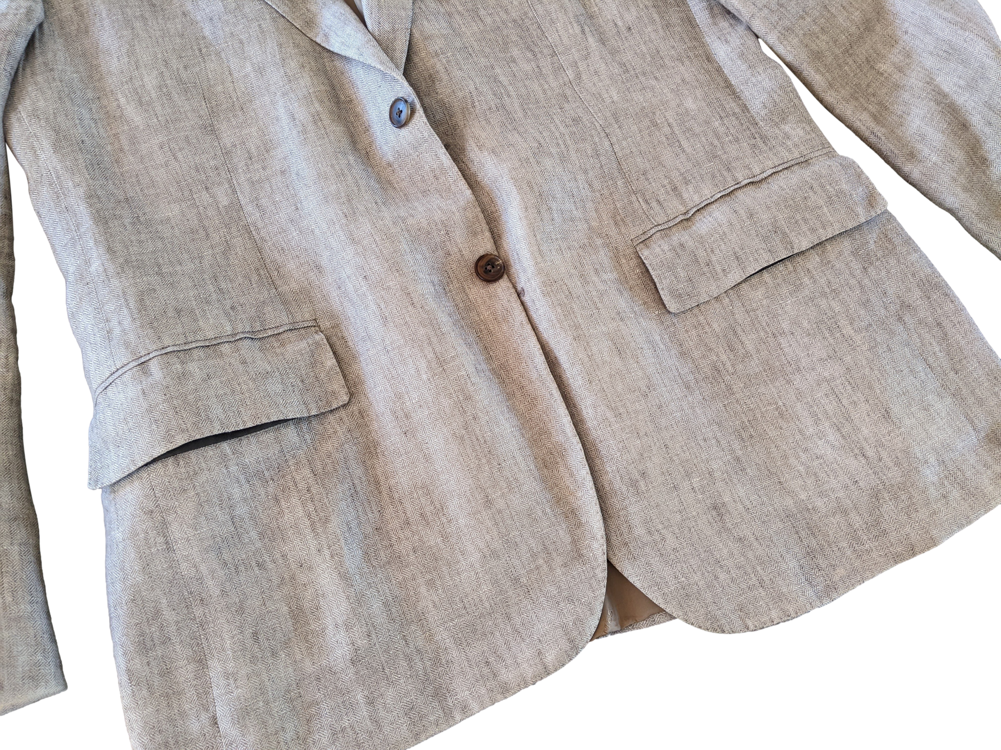 Hermes Natural Linen with Leather Details Men's Jacket Sz54
