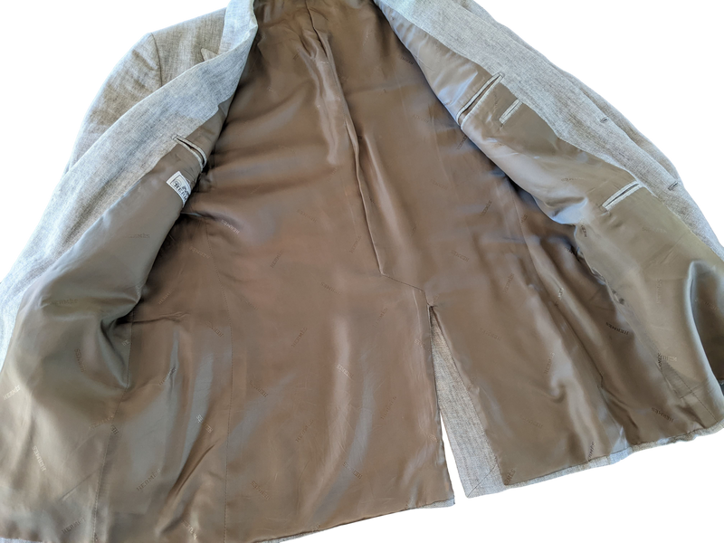 Hermes Natural Linen with Leather Details Men's Jacket Sz54