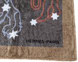Hermes Brown vintage "Lion Zodiac" Cotton Terry Beach Towel 90 x 150