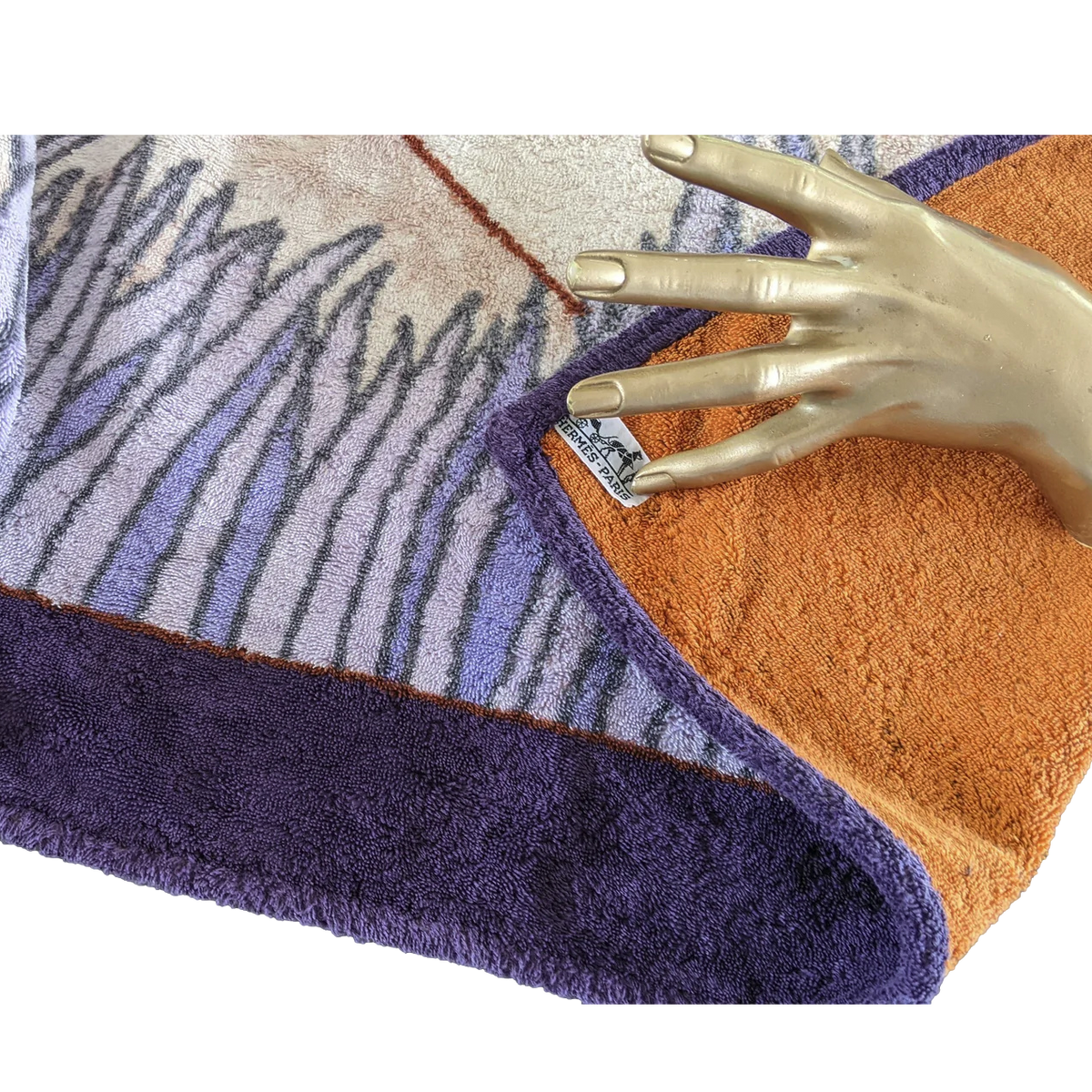 Hermes Vintage Violet "Lions" Terry Beach Towel 150 x 90 cm