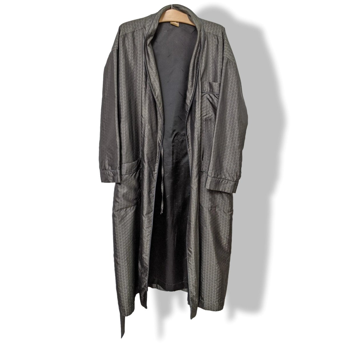Hermes Luxurious Dark Grey Men's 100% Silk Faconnee H Bath Robe with Leather Edging Sz L-XL, Pur Luxe! - poupishop