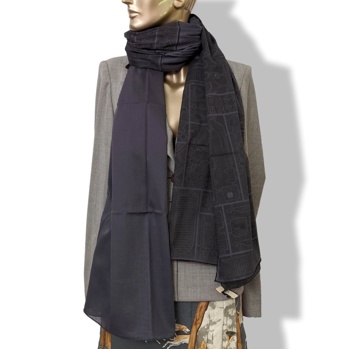 Hermes [M14] Men's Ardoise/Noir 100% Cotton Alphabravo Echarpe au Carre 100 x 200 cm, BNWTIB! - poupishop