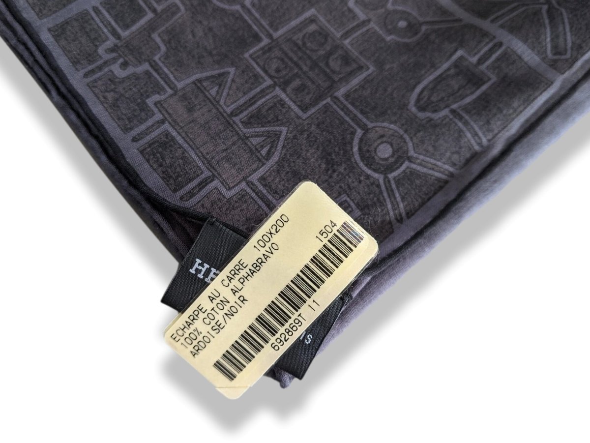 Hermes [M14] Men's Ardoise/Noir 100% Cotton Alphabravo Echarpe au Carre 100 x 200 cm, BNWTIB! - poupishop