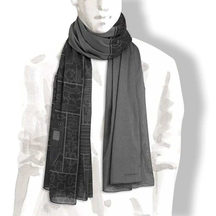 Hermes [M14] Men's Ardoise/Noir 100% Cotton Alphabravo Echarpe au Carre 100 x 200 cm, BNWTIB! - poupishop