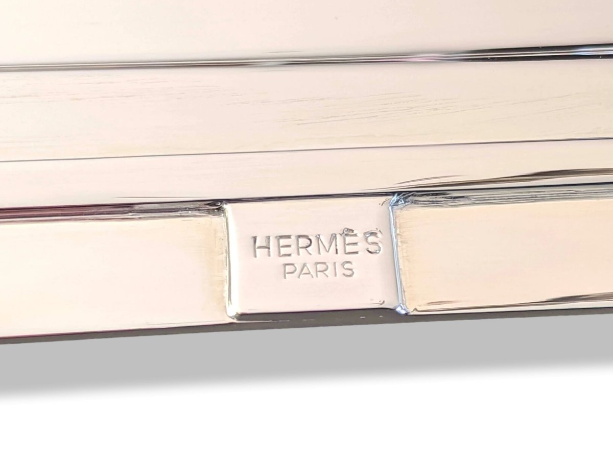 Hermes [M3] Art Deco Plated Silver Tray SPARTE PM with Leather Handles, Fantastic model, Unused! - poupishop