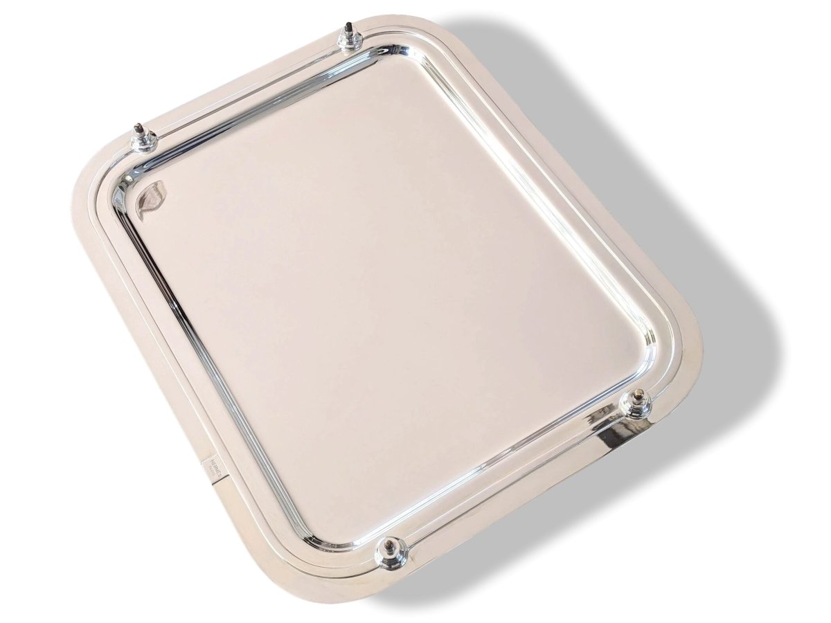 Hermes [M3] Art Deco Plated Silver Tray SPARTE PM with Leather Handles, Fantastic model, Unused! - poupishop