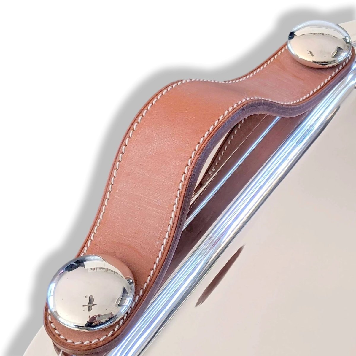 Hermes [M3] Art Deco Plated Silver Tray SPARTE PM with Leather Handles, Fantastic model, Unused! - poupishop